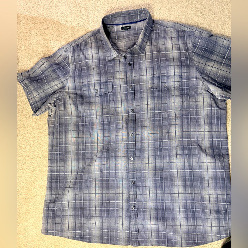 Apt. 9 Men's Short Sleeve Blue Plaid Button Down Shirt - Size 3XLT